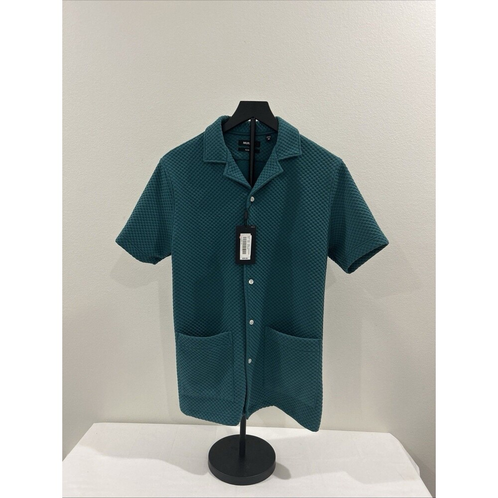Murano Mens Sz M Slim Fit Green Shirt New With Tag Button Up Collar Short Sleeve